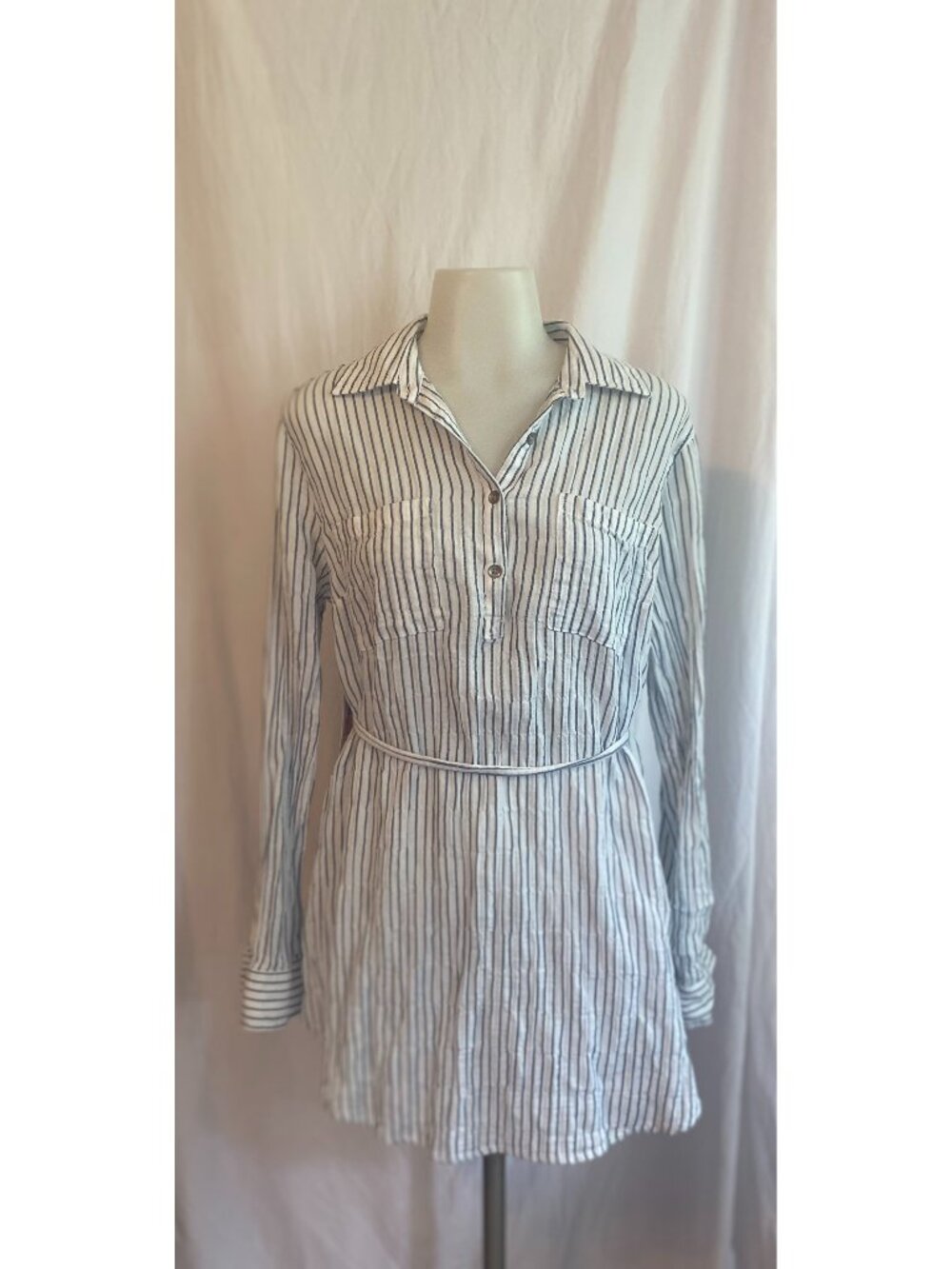 Liz Lange NWT Brown And White Striped Belted Tunic Top